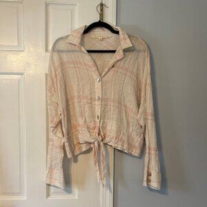 Lovestitch Cream and Pink Plaid Button-Down Shirt